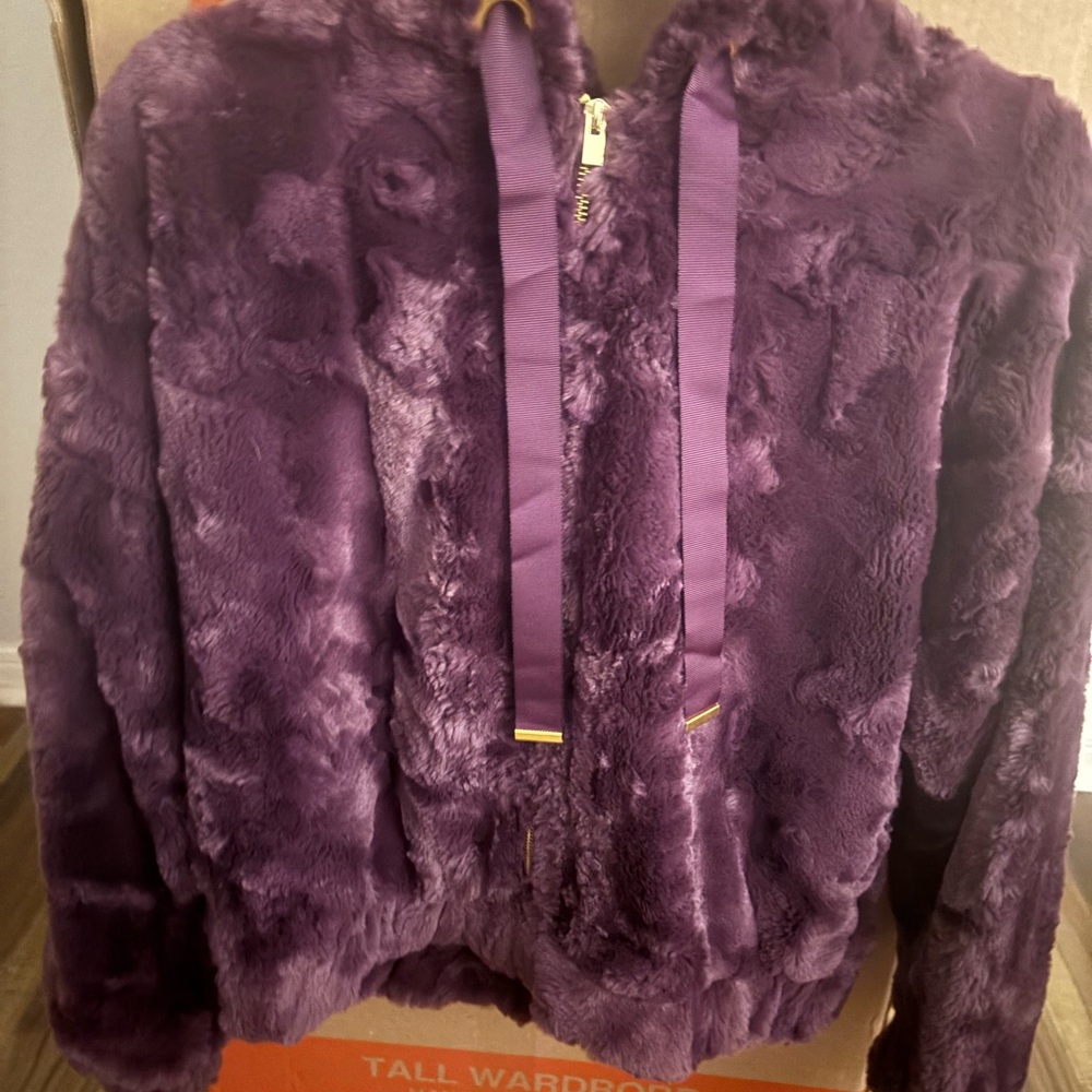 Express Plush Purple/ Pink Teddy Jacket with Zipper Front